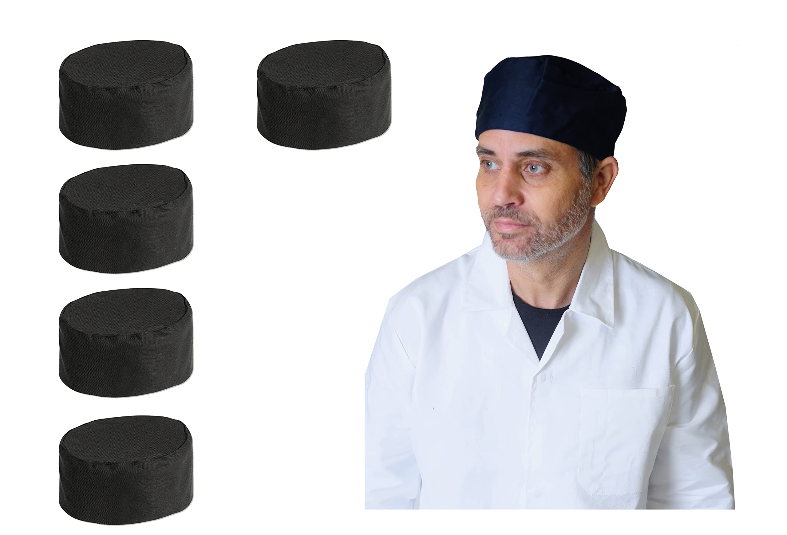 IBEX Polycotton Plain Skull Caps Professional Catering Hat for Chefs, Cooks, Bakers, Mens and Womens, Black (Pack of 5)