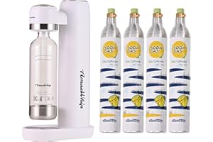AmazWhip Sparking Water Maker, Household Portable Bubble Water Machine With 4 CO2 Gas Cylinders, CO2 Soda Maker Machine For Carbonated Beverage Homemade (White + 4 Canisters)