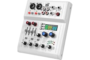 Kmise Audio Mixer DJ Mixer with 99 Sound Effects Bluetooth USB Recording Input for Live Show,Broadcast,Karaoke,4 Channel