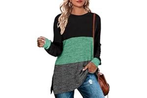 WEESO Women's Long Sleeve Tunics Color Block Crewneck Sweaters Tunic Tops tunic-shirts