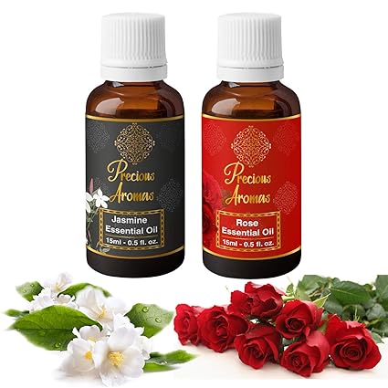 Precious Aromas Jasmine & Rose Essential Oil, 15 ml (Pack of 2)