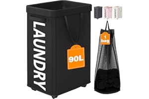 Optish 90L Rolling Laundry Basket with Wheels, 29 IN Hamper with Wheels and Removable Mesh Bag, Black Laundry Baskets on Wheels for Bedroom, Dorm, Clothes Hamper Organizer