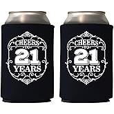 Veracco Cheers To 21 Years Twenty One Can Coolie Holder 21st Birthday Gift Party Favors Decorations (Black, 6)