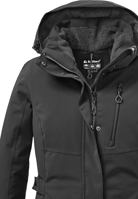 Parka funcional feminino com capuz com fecho - KOW 165 WMN PRK, Preto, Tamanho 38