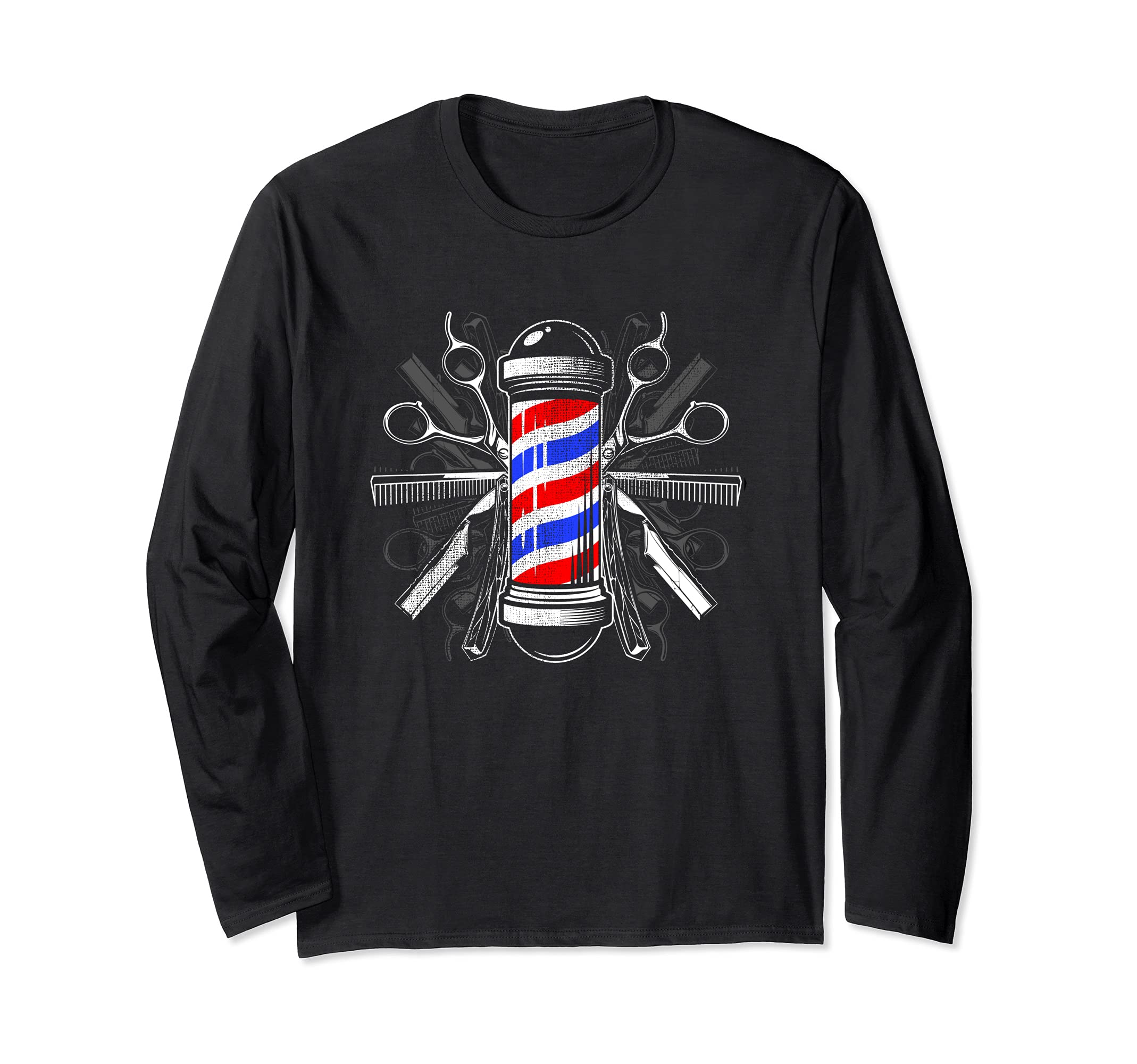 Barbers Pole Scissor Hair Clippers Comb - Barber Long Sleeve T-Shirt
