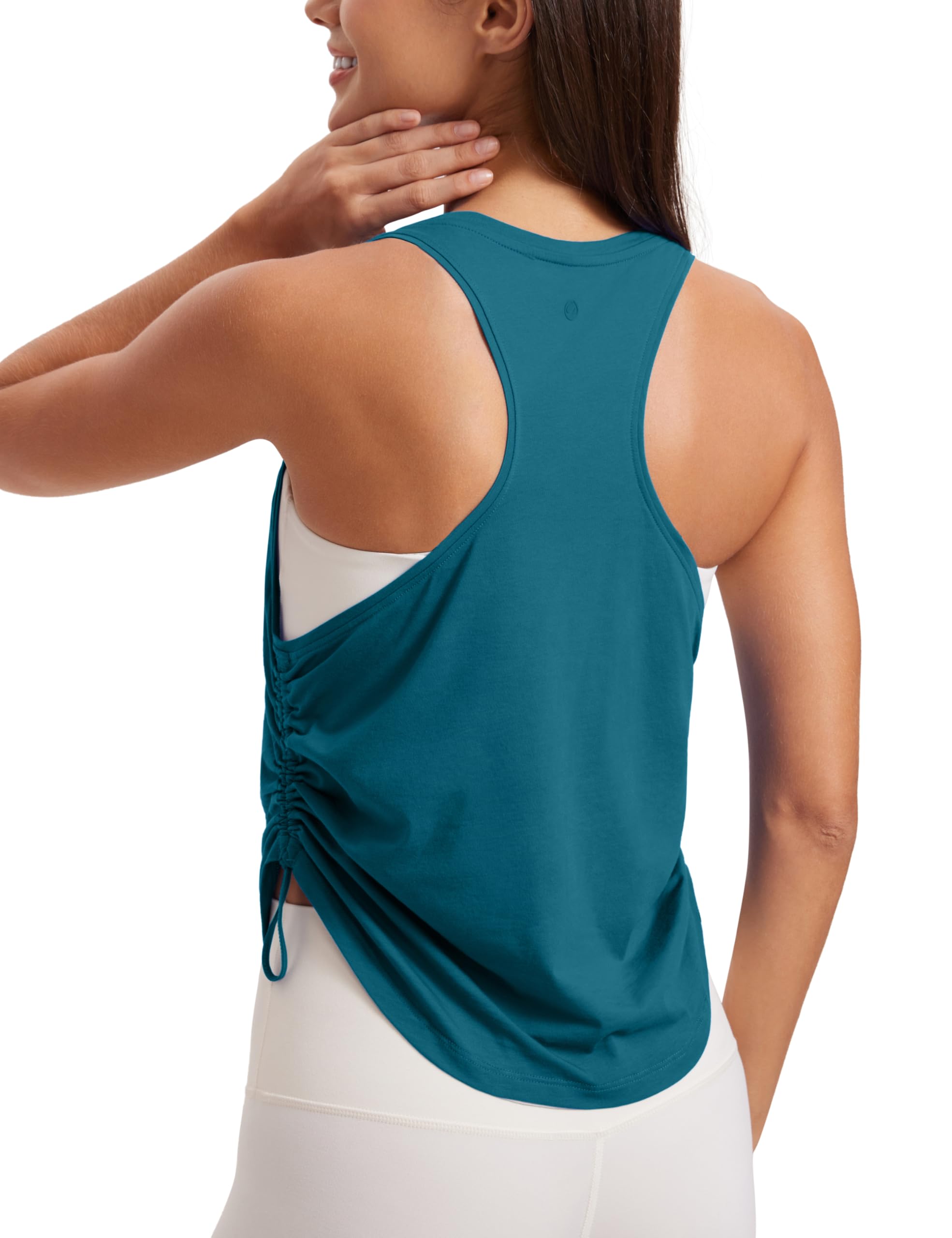 Photo 1 of ***BLUE**CRZ YOGA Pima Cotton Ruched Side Tank Tops for Women - Workout Athletic Casual Racerback Crewneck Loose Sleeveless Shirts Green Jade Small