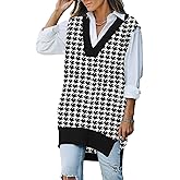 Viottiset Women's Oversized V Neck Knit Sweater Vest Tunic Sleeveless Pullover Top