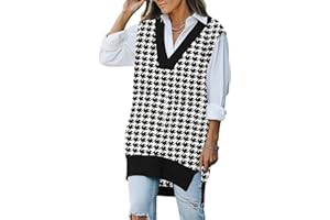 Viottiset Women's Oversized V Neck Knit Sweater Vest Tunic Sleeveless Pullover Top