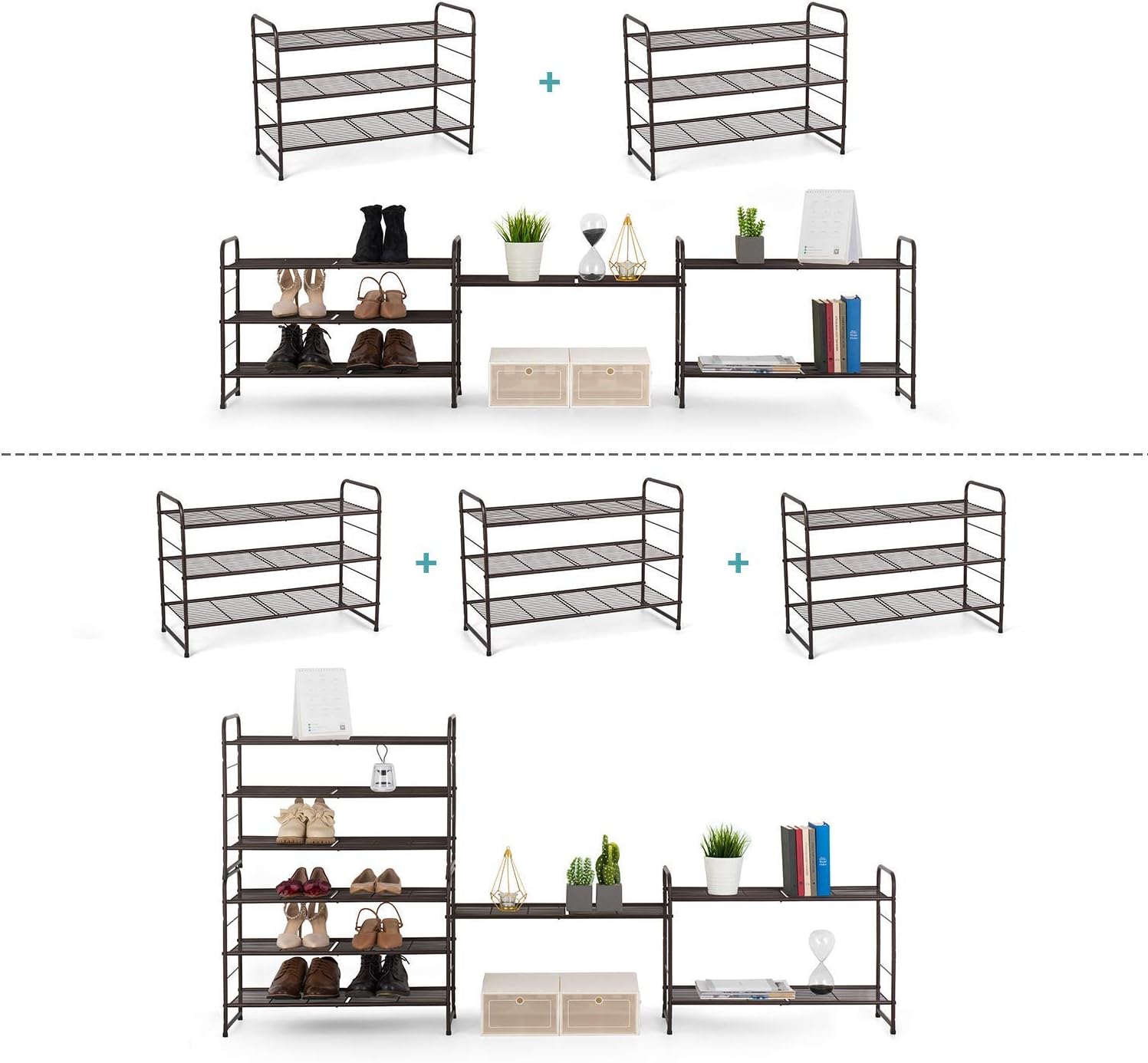 Simple Trending 3-Tier Stackable Shoe Rack, Expandable & Adjustable Shoe Shelf Storage Organizer, Wire Grid, Bronze: Home Improvement