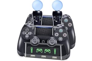 Hdiwousp PS4 Controller Charger Station,4 in 1 PS Motion Move Charging Station, Fast Charging Dock Station Wireless Multi Controller Compatible with PS4 VR PlayStation 4 Slim Pro,with LED Indicator