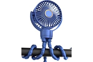 FrSara Rechargeable Baby Stroller Fan, Battery Powered Portable Fan, TYPE-C, 360°Rotatable, 3-Speed, Flexible Tripod for Crib, Treadmill, Golf Cart, Bike, Ideal for Beach, Camping, Outdoor, Blue