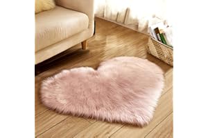ZuTKekon Faux Fur Sheepskin Heart Shaped Area Rugs, 12"x16" Luxurious Wool Love Floor Carpets Bathroom Non-Slip Mat for Home Decor Nursery Living Room Bedroom Pet Kids and Baby Room (Pink)