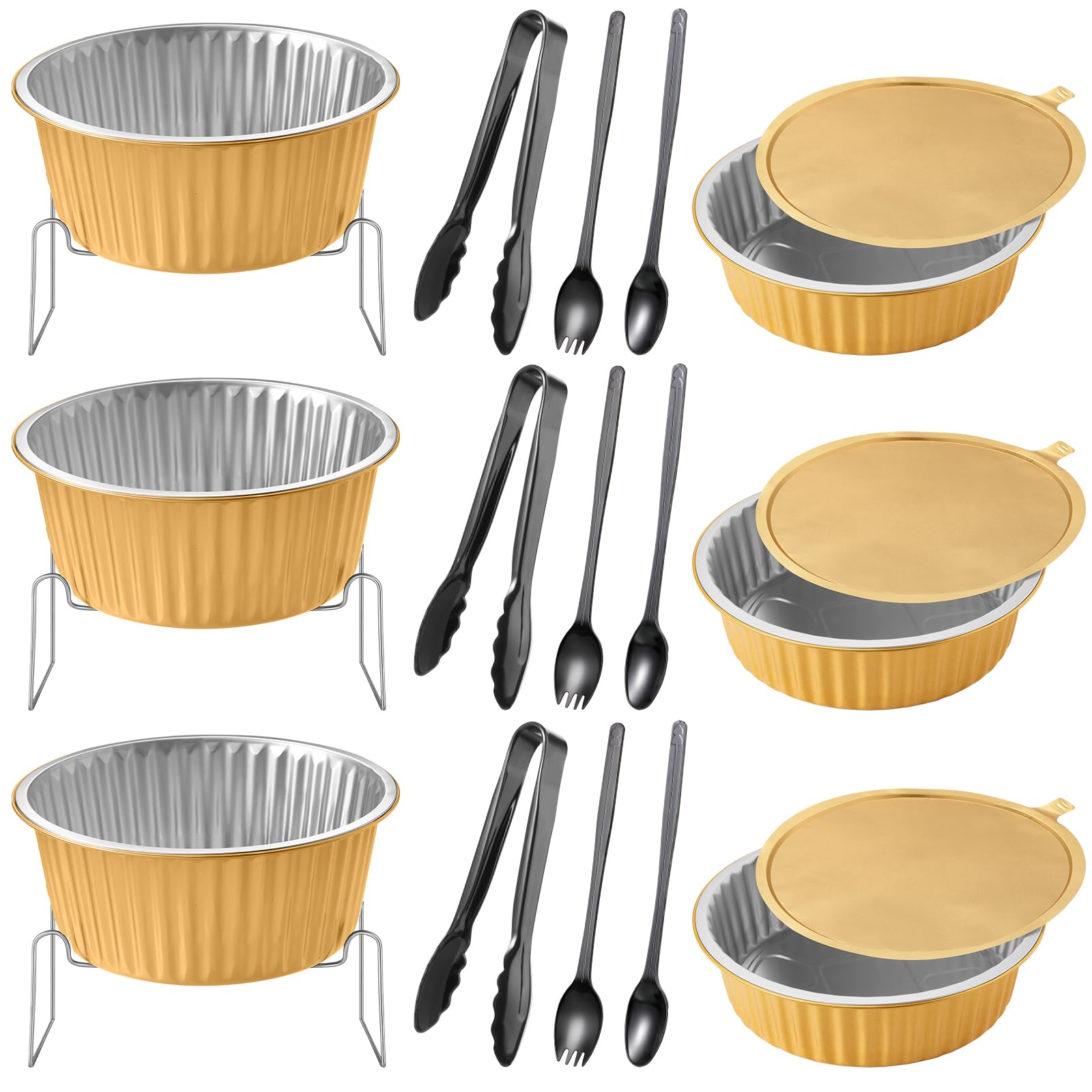 Photo 1 of Tioncy 33 Pcs Large Disposable Chafing Dish Buffet Set Food Warmers Catering Supplies for Parties Including Chafing Wire Rack Stand Kit, Aluminum Water Pans, Food Pans, Serving Utensils