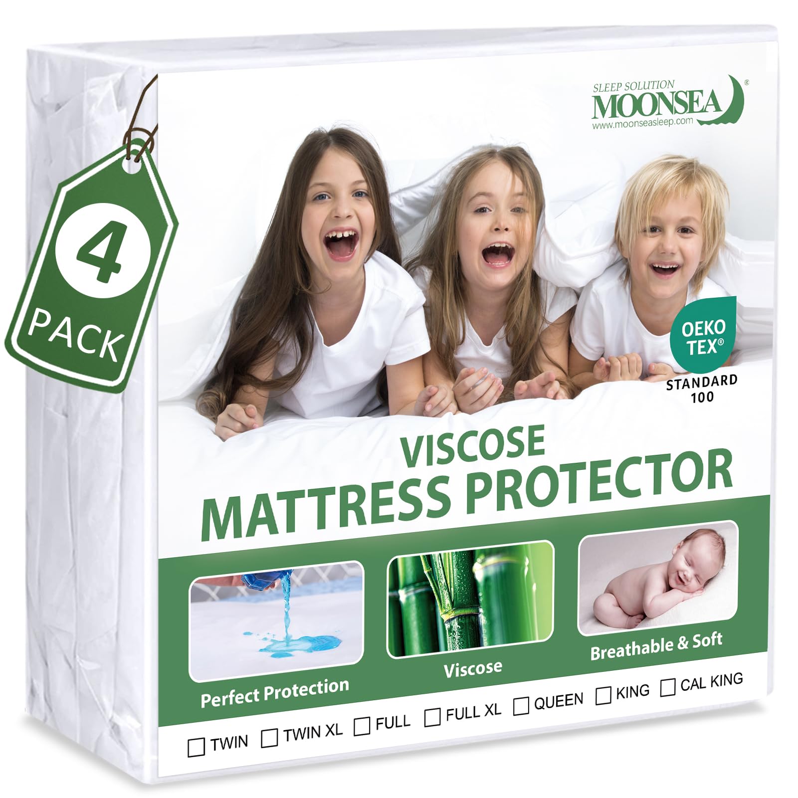 Waterproof Mattress Protector Twin Size, Skin Friendly and Breathable Twin Mattress Cover for Kids, Viscose Jersey Mattress Pad with 14" Deep Pocket,4 Pack