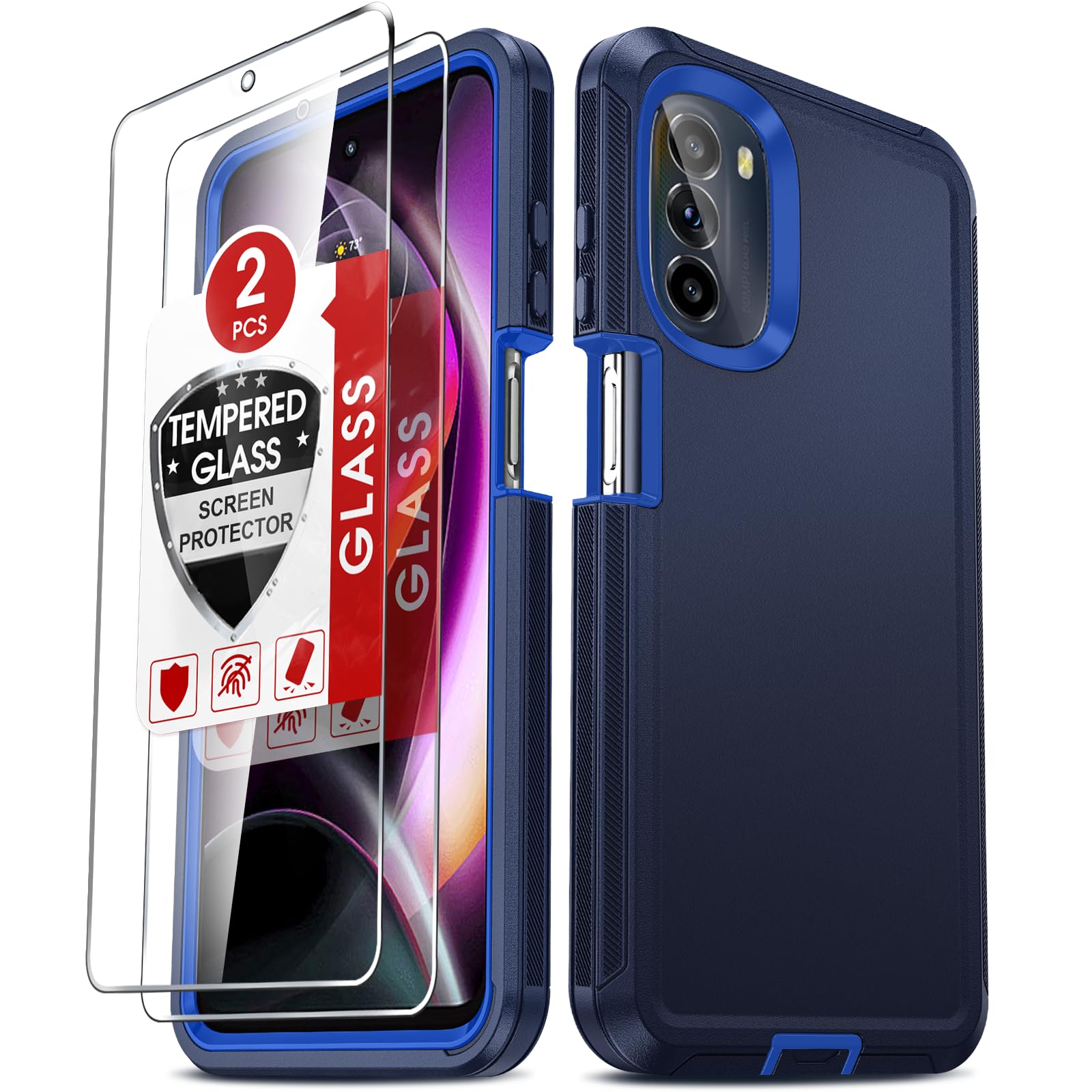 LeYi for Moto G 5G 2022 Case: with 2 PCS Screen Protector, Heavy Duty 3 in 1 Motorola Moto G 5G 2022 Phone Case, Military Grade Shockproof Cover (Not Fit Power/Play/Pure), Blue