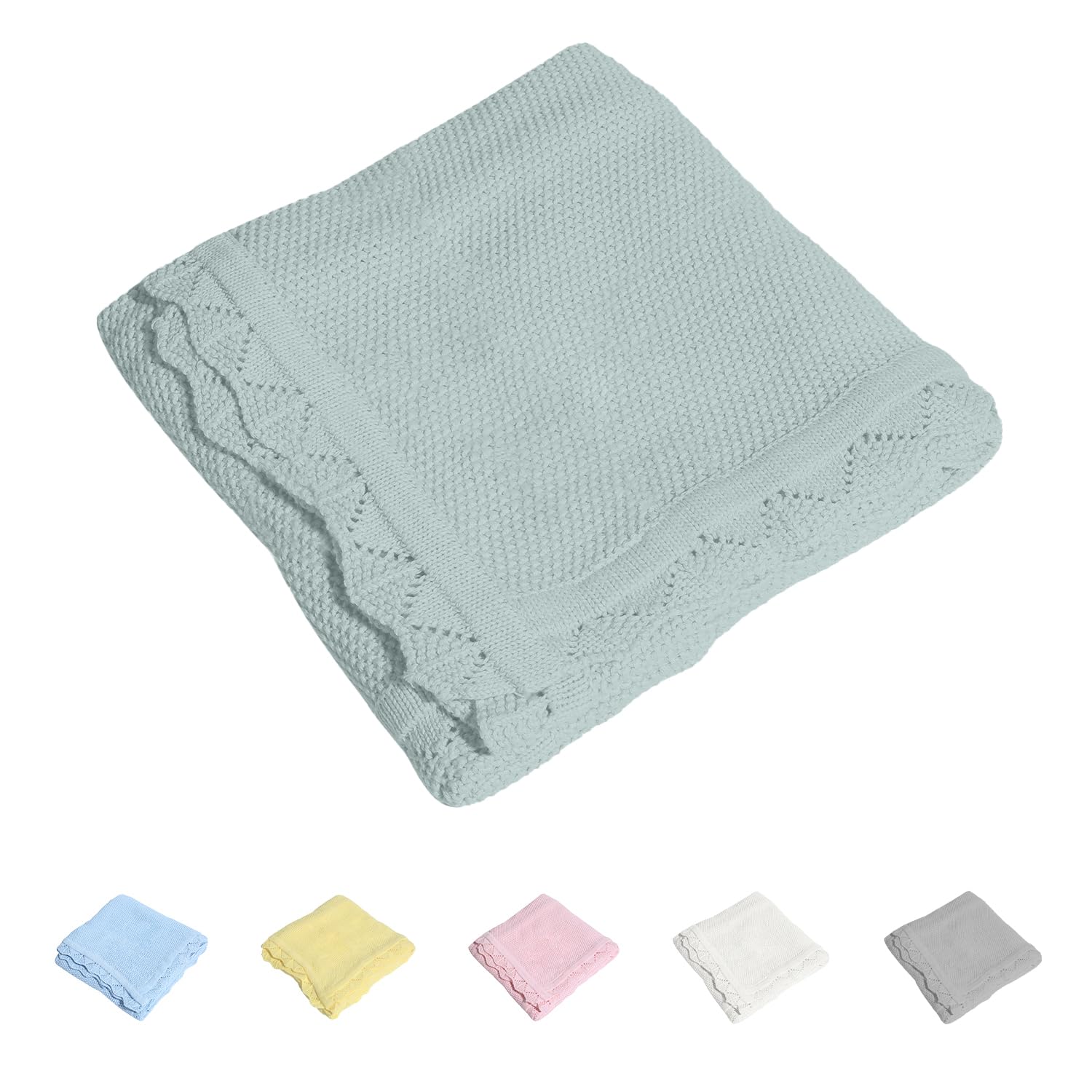Photo 1 of Cotton Baby Blankets 100% Knit Soft Warm Lace Toddler Newborn Nursery Receiving Blankets,30 X 40 Inches, Green