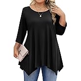 IN'VOLAND Plus Size Tops for Women 3/4 Sleeve Shirts Tunic Tops to Wear with Leggings Loose Fit Summer Fall Clothes