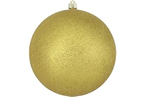 Christmas By Krebs 10" (250mm) Gold Glitter [1 Piece] Extra Large Solid Oversized Huge Big Outdoor Plastic, Water Resistant Ball Ornament Hanging Tree Decorations