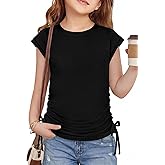 Arshiner Girls Cap Sleeve T Shirts Ruched Knot Side Summer Crewneck Casual Tops Blouse Tee