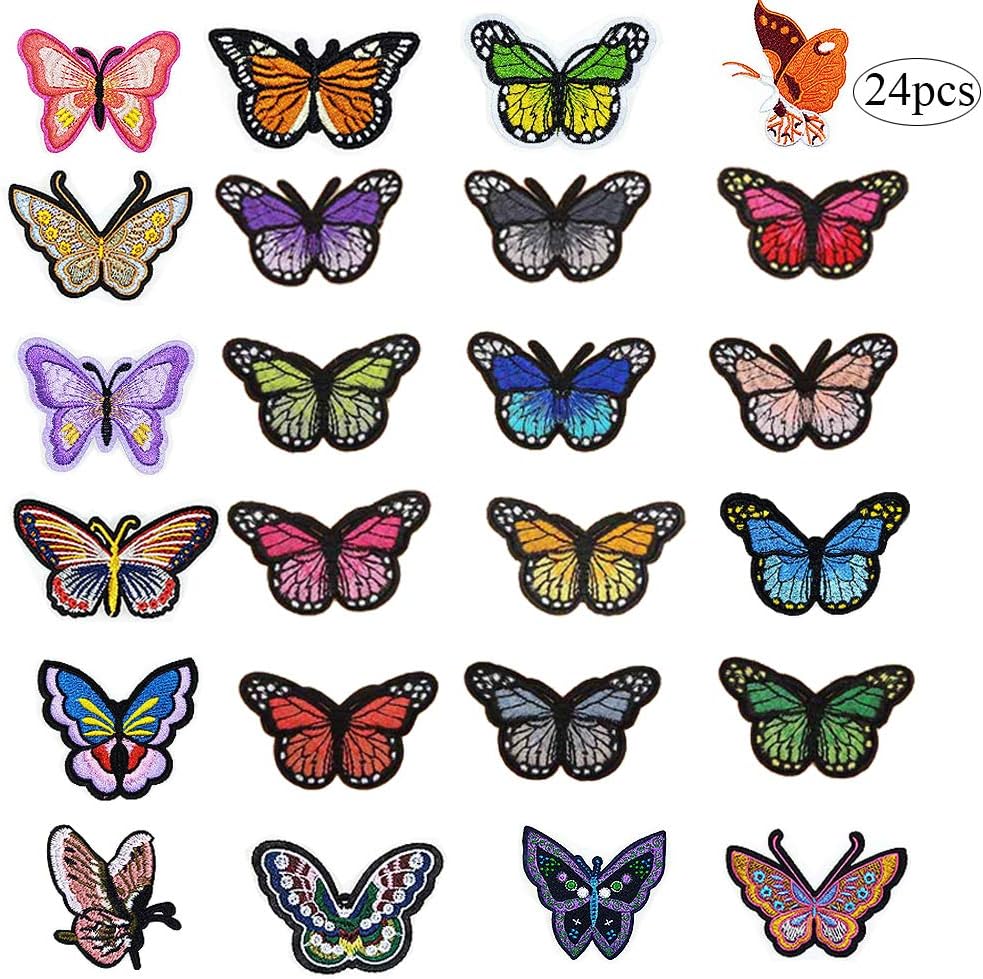 Ceresa Inc Embroidered Butterfly Patches Sew on Iron On Stickers Clothing Appliques 3D Badge for Women Girls Jeans Jackets Shirts Backpacks Hats DIY Decorations 24PCS Colorful Washable Decals