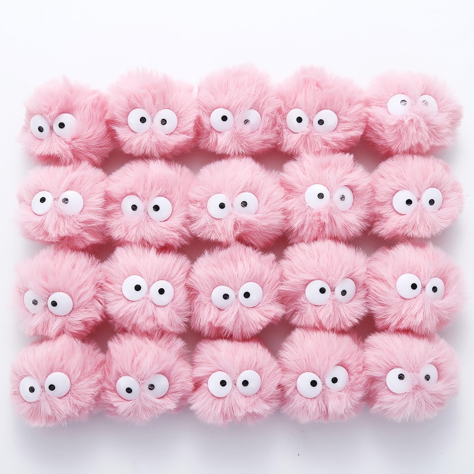 Miupoo Pom Poms with Eyes for Crafts,Halloween Costume Pompoms Decorations Crafts Pom Balls with Googly Eyes, Fluffy Pom Pom Balls with Elastic Loop,20piece 5cm Pink