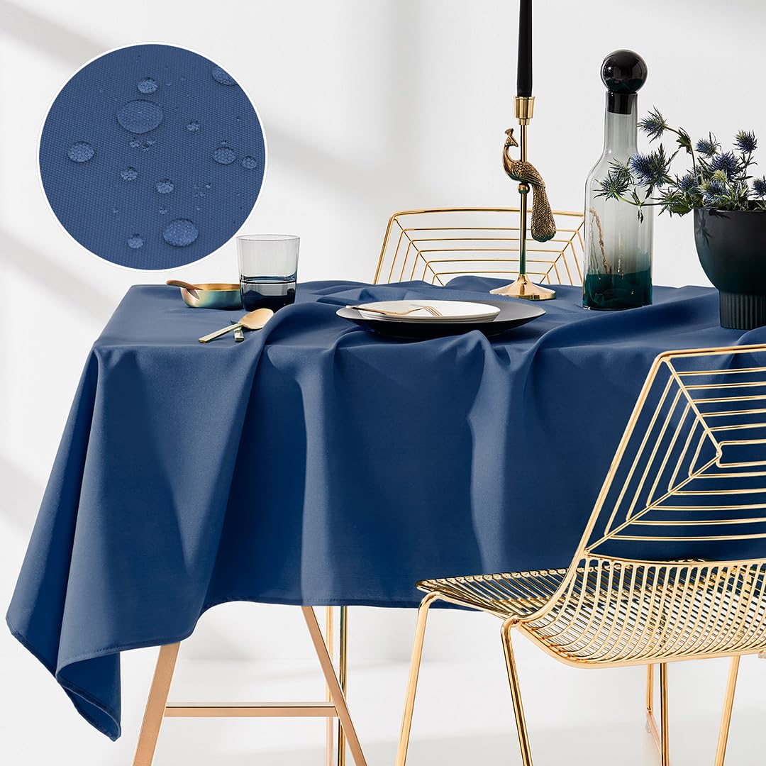 ROOM99 Aura Stain-Resistant Tablecloth, Washable, Waterproof, Stain-Resistant, Polyester Rectangular, Banquet Decoration for All Year Round Dark Blue, 140 x 200 cm