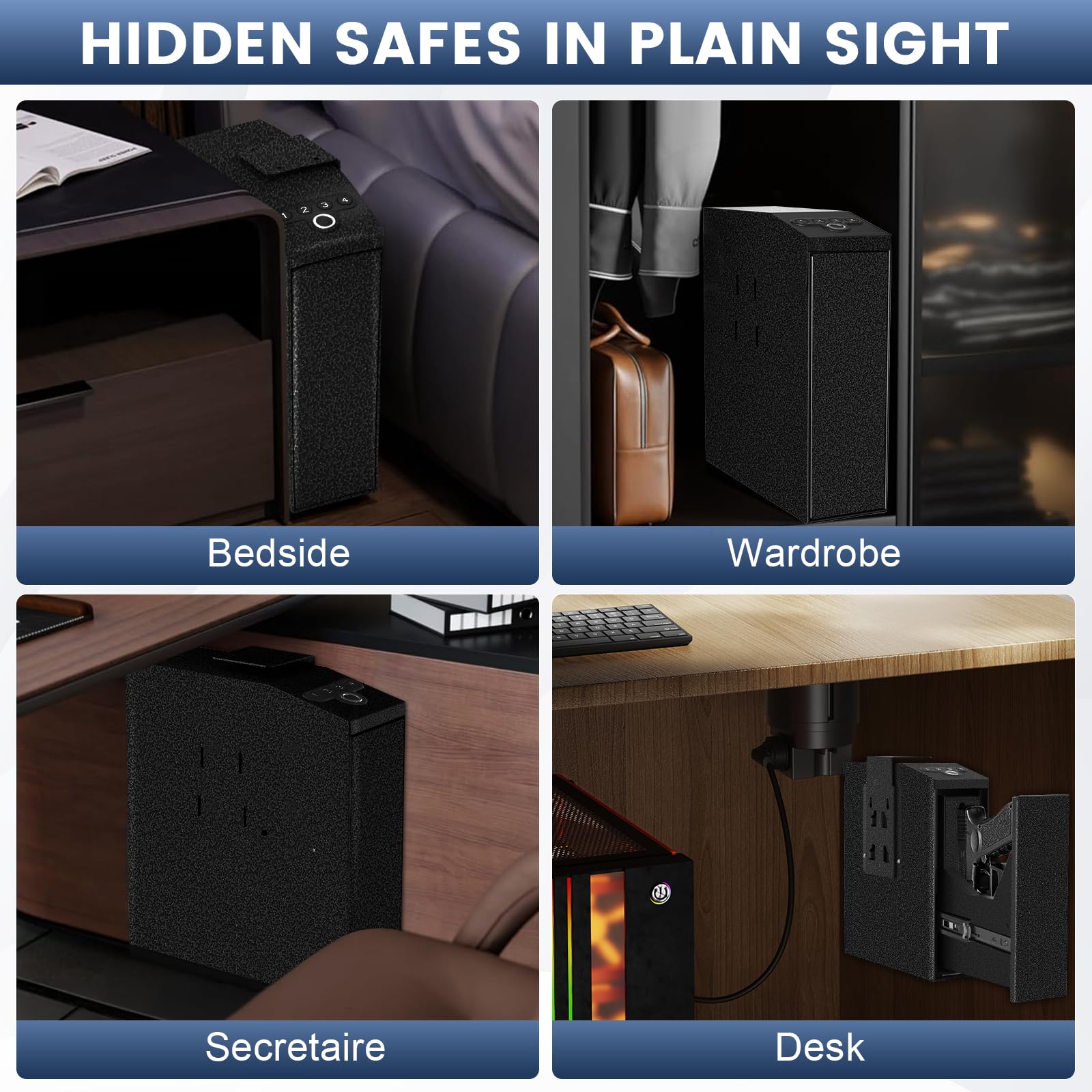 IDMIDM Pistol Safe Upgraded,0.1 Seconds Quick Access Auto Sliding Door Hand Gun Safe for Handgun,with Biometric Fingerprin, PIN Code,Key Access,for Bedside, Desk,Office Safety (Upgraded Pistol Safe)