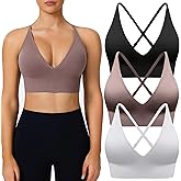 BLUELILY Adjustable Deep V Neck Bras 3/5 Pack Sports Bras for Women Padded Seamless Spaghetti Strap Criss Cross Yoga Bras