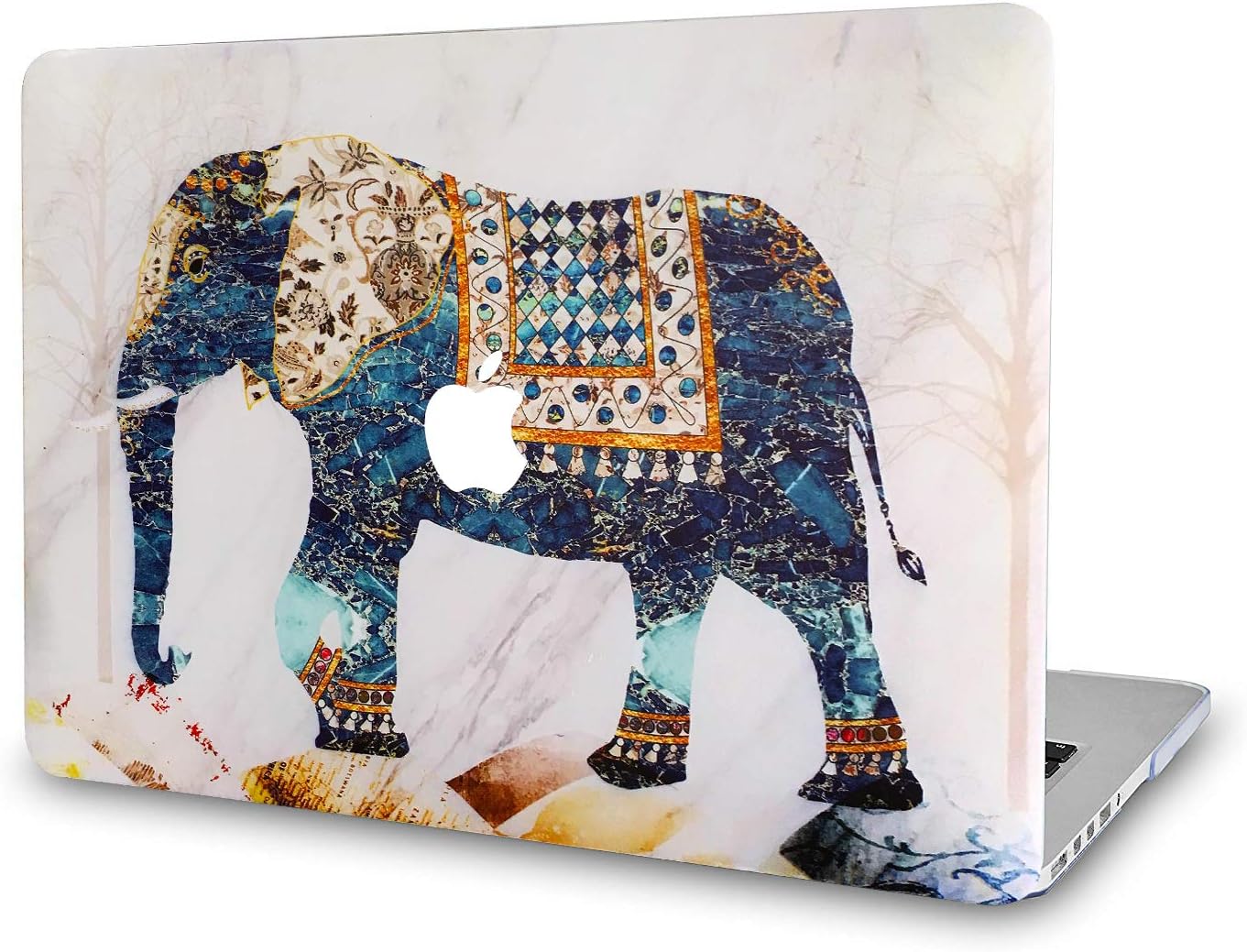 Onkuey Plastic Pattern Rubberized Case Hard Shell Cover for MacBook Air 13 Inch (Model: A1369 and A1466), Colorful Elephant