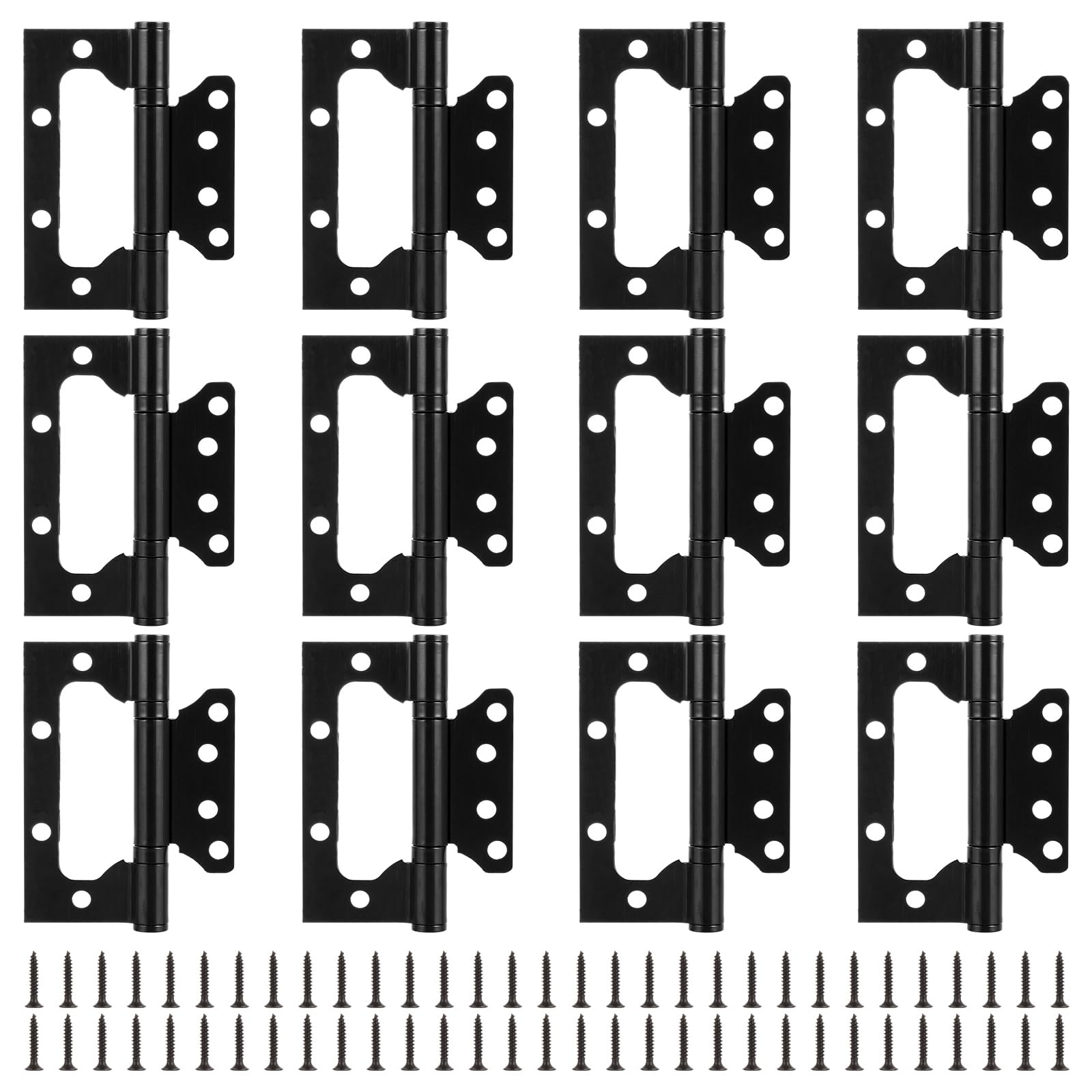APACALI 12 Pack Flush Hinges 100mm, 4 Inch Flush Door Hinges, Stainless Steel Internal Door Hinges for Home Cupboard, Kitchen Cabinet, Internal Door, Black
