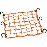 PowerTye 50159 Orange 15in x 15in Cargo Net with 6 Adjustable Hooks | Stretches to 30in x 30in max. 6 ABS Plastic Hooks adjustable and movable. Tight 2in x 2in Mesh prevents fall-through