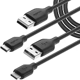 Amazon Basics 2-Pack USB-A to USB-C Fast Charging Cable, USB 2.0, 480Mbps Speed, USB-IF Certified, Sturdy, for Apple iPhone 16/15, iPad, Samsung Galaxy, Tablets, Laptops, 1.8 m, Black