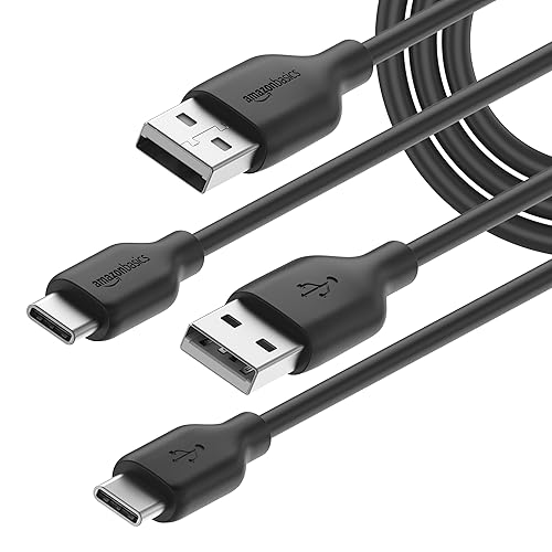 Amazon Basics 2-Pack USB-C to USB-A 2.0 Fast Charger Cable, 480Mbps Speed, USB-IF Certified, for Apple iPhone 16/15, iPad, Samsung Galaxy, Tablets, Laptops, 1.8 m, Black