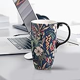 TZSSP Coffee Ceramic Mug Porcelain Latte Tea Cup With Lid 17oz,Novelty Coffee Mugs for Men Women Office & Home Blue