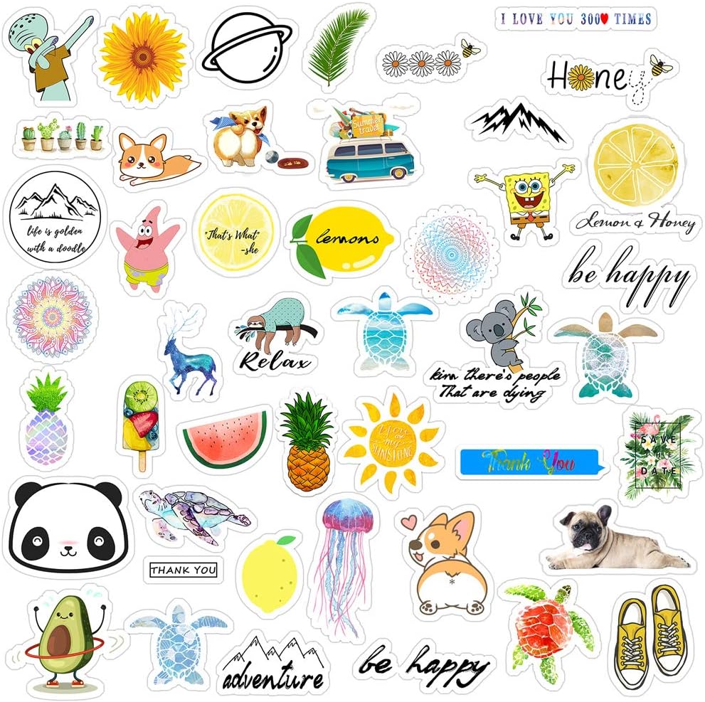KRUCE 46 Pack Cute Sticker Pack,Graffiti Sticker Decals Vinyls for Laptop,Cars,Motorcycle,Bicycle,Skateboard Luggage,Bumper Stickers Decals Waterproof Trendy Stickers For Teens