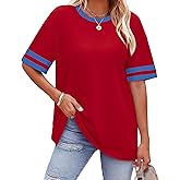 WIHOLL Womens T Shirts Loose Fit Short Sleeve Tees Crew Neck Color Block Summer Tops 2026 Fashion