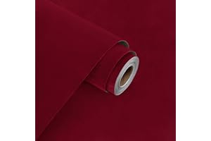 WESTICK Vintage Burgundy Red Velvet Fabric Wallpaper Self Adhesive Matte Felt Drawer Liners Peel and Stick Soft Red Flocking Velvet Contact Paper for Jewelry Gift DIY Art Crafts Cabinets 17.7" x 120"