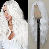 BEAUTIFA White Wig for Women, Long White Wavy Wig Middle Part 26 Inch Heat Resistant Synthetic Wigs for Daily Party Use