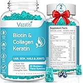 2 Pack Biotin Gummies with Collagen & Keratin for Hair Skin Nails- Women Men, Kids - 120 Blueberry Flavored Gummies