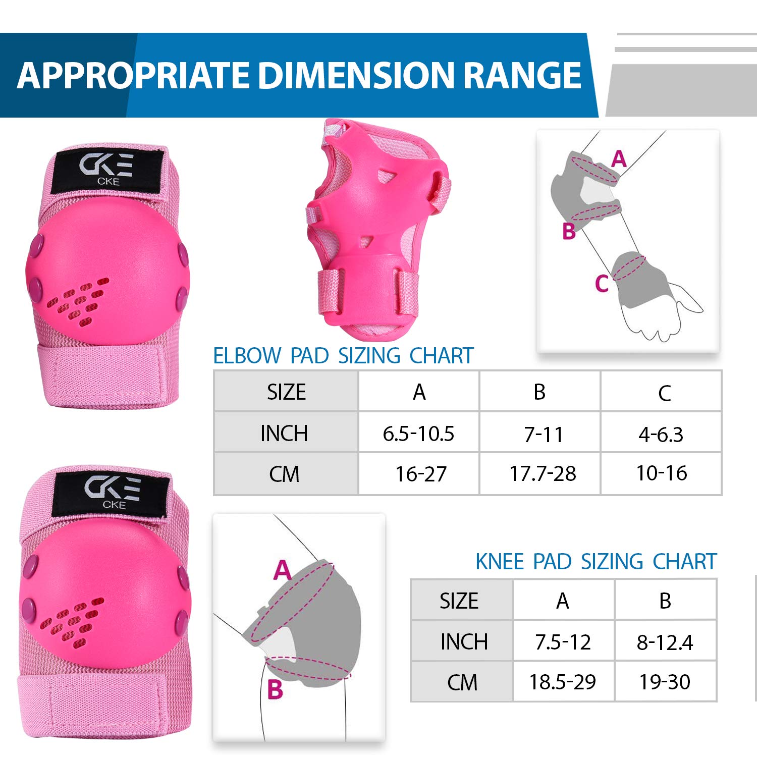 CKE Kids/Youth Knee and Elbow Pads Set - Protective Gear With Wrist Guards for Toddler Girls Boys - Skating, Cycling, Bike, Rollerblading