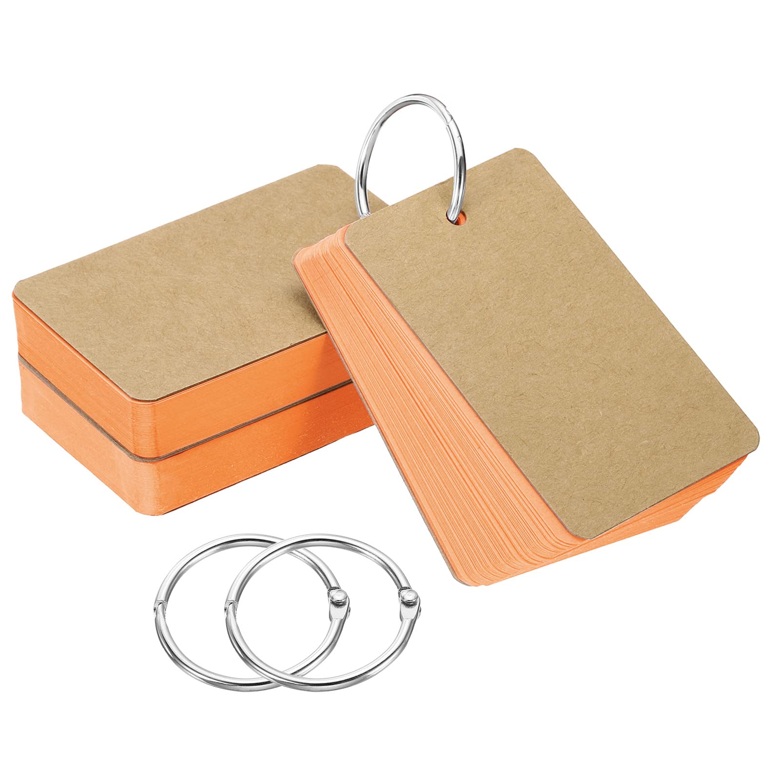 PATIKIL 3.5" x 2" Blank Flash Cards with Rings, 150 Pack Study Cards Index Cards Note Card Pre Hole Punched for Learning, Orange