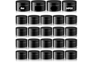 Dandat 24 Pcs 8 oz Plastic Jars with Lid and Label PET Cosmetic Containers Leak Proof Empty Cosmetic Jars Refillable Storage Travel Containers for Lotion Cream Gel Powder(Black)