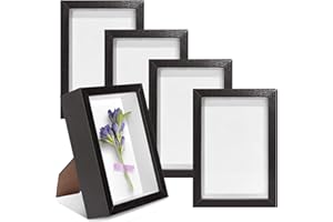 VOKOY 5 Pack 4" x 6" Shadow Box Frame, Small Wood Hollow Picture Frame with Clear Acrylic Front, 1" Deep Shadowbox Display Cases for Photos Dried Flowers Seashell Memorabilia DIY Crafts Medals (Black)