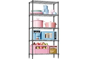 IZEUK 5 Tier Shelf Storage Shelves Shelving Wire Rack Heavy Duty Closet Organizers for Garage Kitchen Bathroom 1250 lbs Black