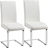 Yaheetech Dining Chairs Set of 2 Modern Leather High Back Chrome Legs White