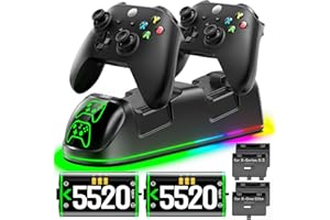 FRONCHA XBX Controller Charger with 2 x 5520mWh Rechargeable Battery Packs, 9 RGB Modes Xbox Charging Station with 4 Covers for Xbox One/Series X|S Control, Charging Dock Stand for Controller Battery Pack