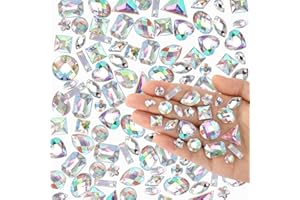 Aptkin 1000 Pieces Sew on Rhinestones Large Big Sew on Crystals Sewing Gems Jewels Acrylic Mixed Shapes Rhinestone with Sewing Holes for Clothes DIY Crafts Costume Garment Shoes (Crystal AB)