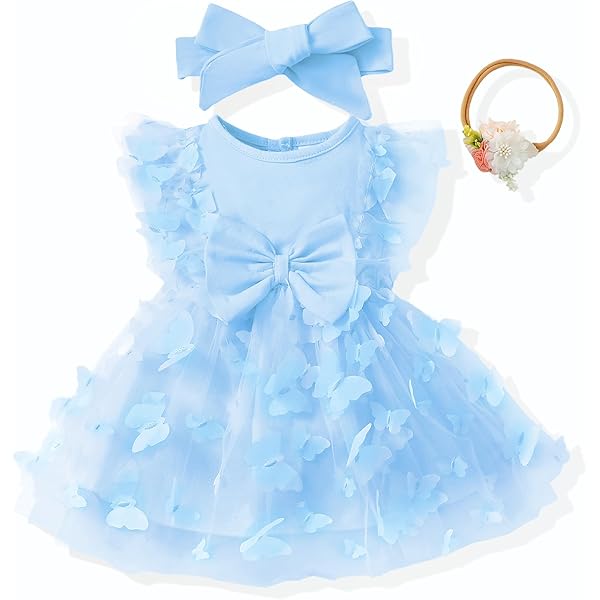 Amazon.com: Renotemy Newborn Baby Girl Tulle Tutu Dress Blue Butterfly Fall  Winter Boho Fairy Baptism Princess Wedding Birthday Party Dresses for Baby  Girls with Flower Headband 0-3 Months: Clothing, Shoes & Jewelry