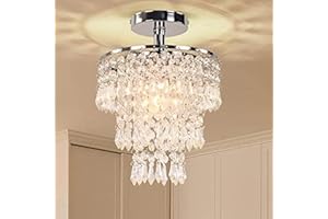 FRIXCHUR Small Crystal Chandelier Led Crystal Ceiling Lights 3 Tiers Crystal Raindrops Chandelier Pendant Lighting Fixture Decoration for Bedroom Hallway Living Room,Chrome,E26