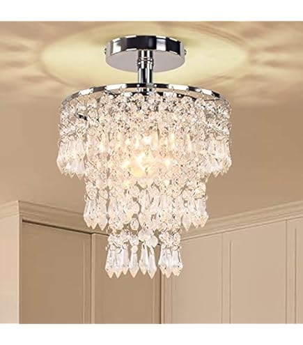 FRIXCHUR 19.7" Modern Crystal Chandelier Ceiling Light LED Chandeliers Flush Mount Ceiling Light Fixture For Bedrooms Living Dining Room Lights 2700K Warm White - View #3
